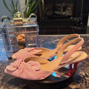 NWOB Impo Edana Bow Red and White Striped Slingback Heels - Women’s Size 8M